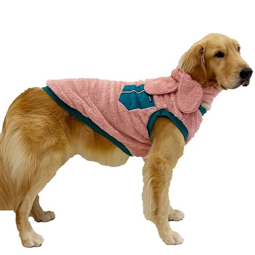 D DOGGY STAR Hundekleidung für große Hunde, warm, Fleece, Pullover, Schal, Set für große, mittelgroße und kleine Hunde (4XL, Scf Grn Pkt) von D DOGGY STAR