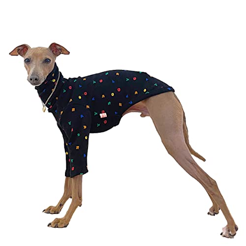 D DOGGY STAR Italienisches Windhund-Kleidung, flexibles T-Shirt, Whippet für Hunde, Größe L, Alphabet, Schwarz von D DOGGY STAR