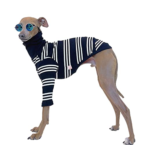 D DOGGY STAR Italienisches Windhund-Kleidung, flexibles T-Shirt, Whippet für Hunde, Größe L, elfenbeinfarben gestreift von D DOGGY STAR