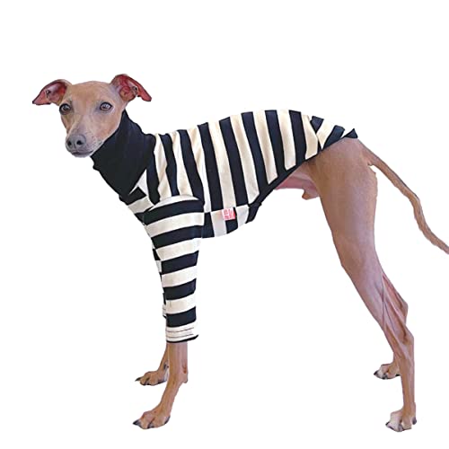 D DOGGY STAR Italienisches Windhund-Kleidung, flexibles T-Shirt, Whippet für Hunde, Größe L, gestreift, Elfenbein/Schwarz von D DOGGY STAR
