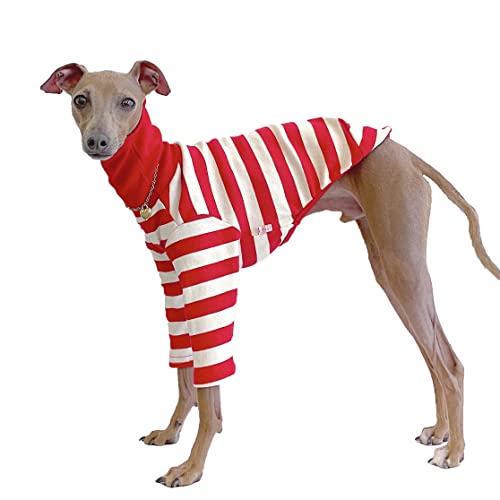 D DOGGY STAR Italienisches Windhund-Kleidung, flexibles T-Shirt, Whippet für Hunde, Größe L, gestreift, Rot/Elfenbeinfarben von D DOGGY STAR