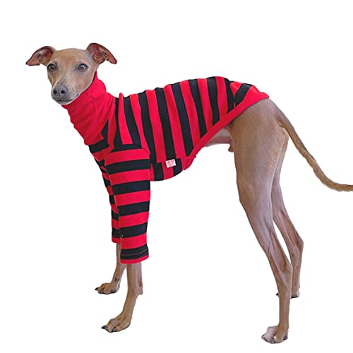 D DOGGY STAR Italienisches Windhund-Kleidung, flexibles T-Shirt, Whippet für Hunde, Größe L, gestreift, Rot/Schwarz von D DOGGY STAR
