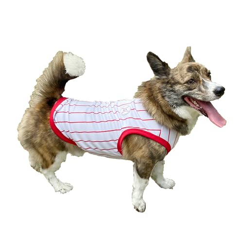 D DOGGY STAR Walisische Corgi-Kleidung für Hunde, Frühling, Sommer, Baseball-T-Shirt, kühlend, ärmellos, Größe 5XL, Baseballrot von D DOGGY STAR