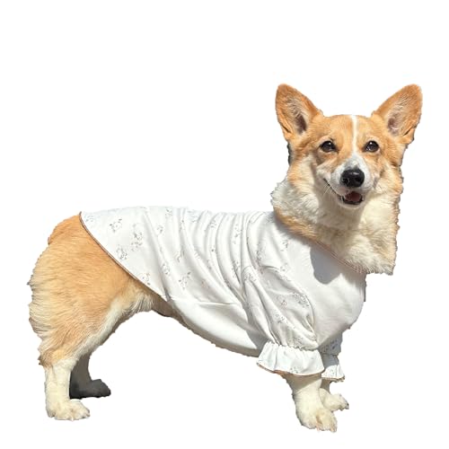 D DOGGY STAR Welsh Corgi Indoor Clothes Prime Baumwoll-Pyjama-T-Shirts für Hunde (Größe 3XL, gebrochenes Weiß) von D DOGGY STAR