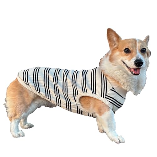 D DOGGY STAR Welsh Corgi Kleidung für Hunde, gestreift, Baumwolle, dehnbar, ärmellos, Größe 5XL, Schwarz gestreift von D DOGGY STAR