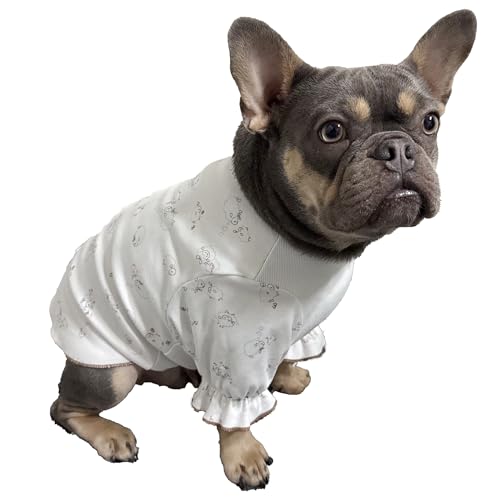 D Doggy Star Baumwoll-Pyjama, französische Bulldogge, für den Innenbereich, Größe 2XL, Elfenbeinfarben von D DOGGY STAR