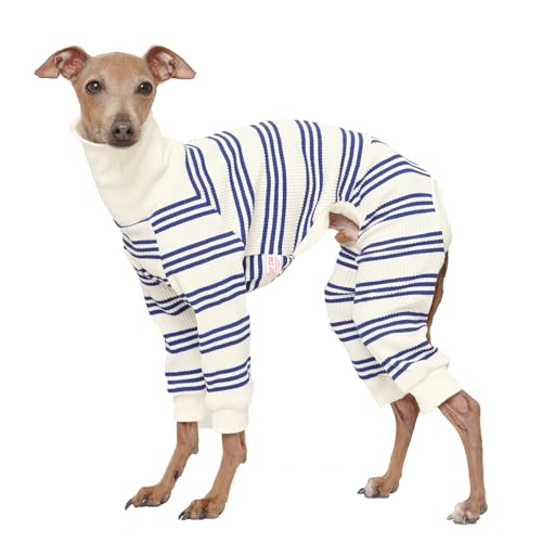 D Doggy Star Einteiler für italienische Windhunde, weich, dehnbar, raffiniert, gestreift, Outfit für Hundemantel, Größe S, Onsi Blue Str) von D DOGGY STAR