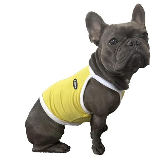 D Doggy Star French Bulldogge, dehnbares bauchfreies Oberteil, kühlendes Oberteil für Hunde, Größe 4XL, Camisole Gelb von D DOGGY STAR