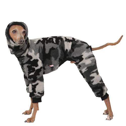 D Doggy Star Italienischer Windhund-Pullover, Rollkragen-Outfit, Camouflage, warmer Fleece-Einteiler, Kleidung für Hundemantel (XXL, FLC Grau Camo) von D DOGGY STAR