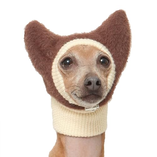 D Doggy Star italienische Windhundmütze, flauschig, gestrickt, Winterohrenschutzkappe, weich, warm, Hundemütze für italienische Windhunde (Größe L, Brauner Hut) von D DOGGY STAR