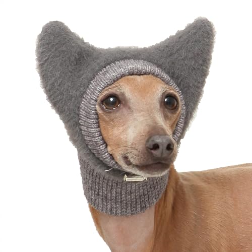 D Doggy Star italienische Windhundmütze, flauschig, gestrickt, Winterohrenschutzkappe, weich, warm, Hundemütze für italienische Windhunde (Größe L, grauer Hut) von D DOGGY STAR
