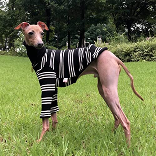doggystar Bedlington Terrier Kleidung Iggy High Neck Gestreiftes Langarm-T-Shirt Tee Italienischer Windhund Hundekleidung (Schwarz, 2XL) von D DOGGY STAR