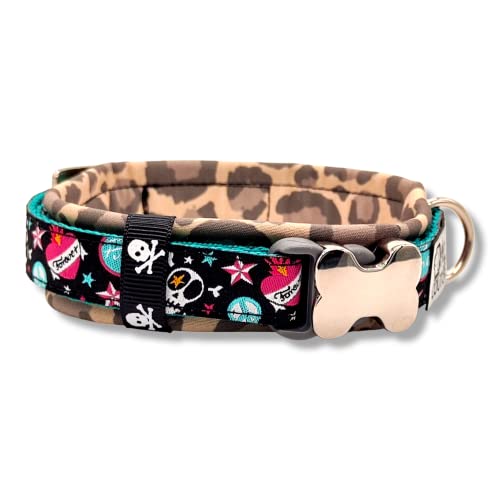 D by E Couture Hundehalsband – Forever Punk III - gepolstert, verstellbar, 20mm Breite, für kleine Hunde, Handmade (XXS (ca. 18-24cm)) von D by E Couture