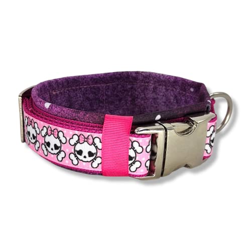 D by E Couture Hundehalsband – Pink Skull Galaxy I - gepolstert, verstellbar, 40mm Breite, Verschiedene Größen, Handmade (M (ca. 36-42cm)) von D by E Couture