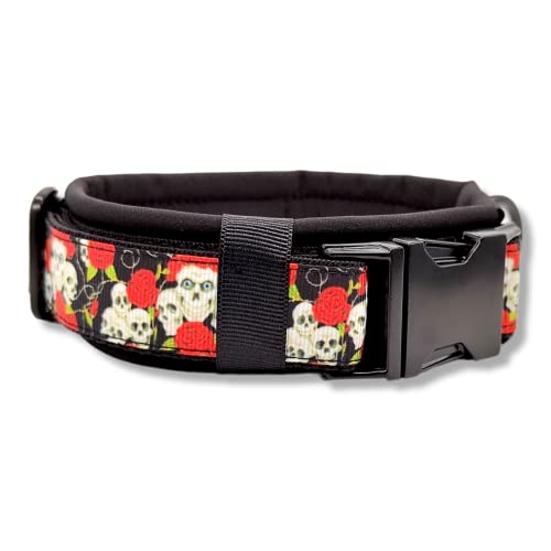 D by E Couture Hundehalsband – Skulls & Roses II - gepolstert, verstellbar, 40mm Breite, Verschiedene Größen, Handmade (M (ca. 36-42cm)) von D by E Couture