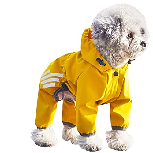 Modischer Hunde-Regenmantel mit Kapuze, wasserdicht, reflektierend, Regenponcho für den Außenbereich, regnerische Haustierkleidung für Welpen, kleine, mittelgroße Hunde (Gelb, L) von D'llesell