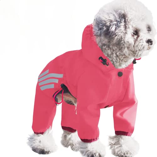 Modischer Hunde-Regenmantel mit Kapuze, wasserdicht, reflektierend, Regenponcho für den Außenbereich, regnerische Haustierkleidung für Welpen, kleine, mittelgroße Hunde (rot, XL) von D'llesell