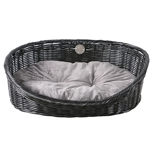 D&D Home, Korb für Katzen und/oder Hunde, Modell Rustikales Rattan, mit Kissen, Größe S – 54 x 40 x 17,5 cm, Schwarz/Anthrazit, Korb aus Poly-Rattan, inkl. Kissen, geeignet für Katzen und kleine Hunde von D&D Home