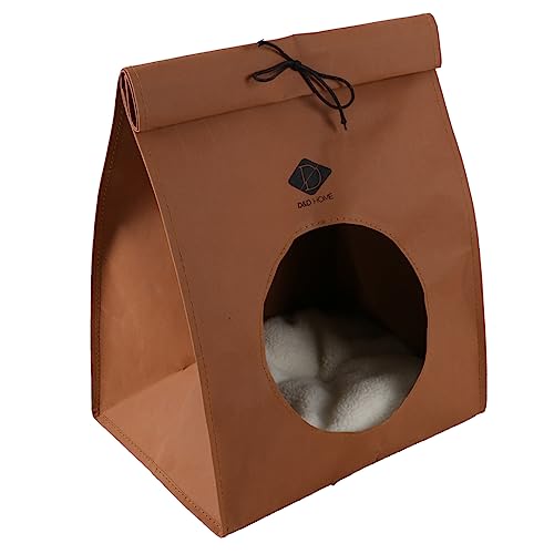 D&D Home, Oscar Katzenhöhle, 35 x 27 x 44 cm, braun, lustiges Design und EIN Mehrwert in Ihrem Zuhause, Elegantes Tyvek-Material (Papier-Look), mit komfortablem Sherpa-Kissen, leicht zu reinigen von D&D Home