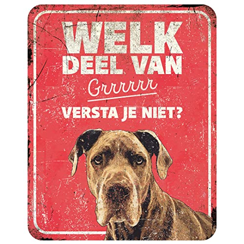 D&D Home, Warnschild Achtung am Hund, 25 x 20 x 0,3 cm, niederländische Version, roter Hintergrund, Warnschild aus Metall, rostbeständig, mit lustigem Text von D&D Home