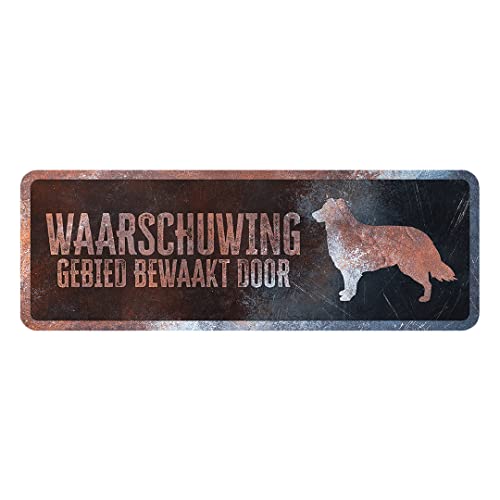 D&D Home, Warnschild Achtung am Hund, 40 x 13 x 0,3 cm, niederländische Version, schwarzer Hintergrund, Warnschild aus Metall, rostbeständig, mit lustigem Text von D&D Home