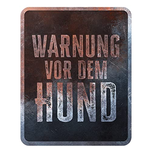 D&D Home, Warnschild Achtung vor dem Hund, 25 x 20 x 0,3 cm, deutsche Version, schwarzer Hintergrund, rostbeständiges Metallschild mit lustigem Text von D&D Home