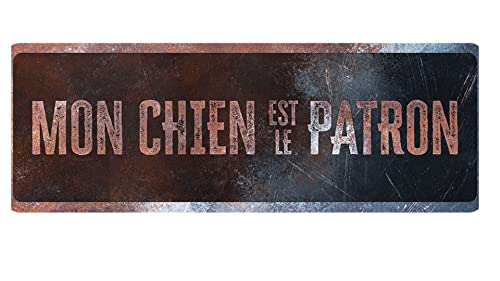 D&D Home, Warnschild Achtung vor dem Hund, 40 x 13 x 0,3 cm, französische Version, schwarzer Hintergrund, Warnschild aus Metall, rostbeständig, mit lustigem Text D&D Home, Warnschild Achtung vor dem Hund, 40 x 13 x 0,3 cm, französische Version, schwarzer Hintergrund, Warnschild aus Metall, rostbeständig, mit lustigem Text von D&D Home