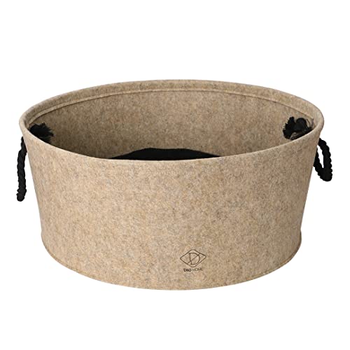 D&D Home, Korb für Katzen und/oder Hunde, Modell Felt, Beige, Größe L – 44 x 44 x 19 cm, hergestellt aus Filz, 2 Griffe aus Baumwollseil, mit Kissen wendbar, beige von D&D Home