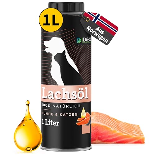 Lachsöl Hunde 1L, Lachsöl Katze mit Omega 3 & 6, norwegisches Lachs Öl 100% natürlich, Auch als Zugabe zum Barfen, Fischöl für Hunde und Katzen, Salmon Oil for Dogs von D&O Nature Products