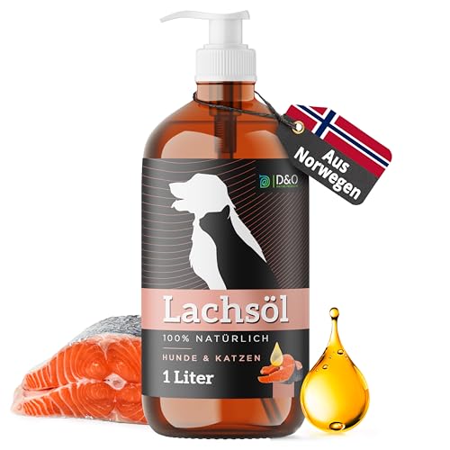 D&O Nature Products Lachsöl Hunde 1L in praktischer Flasche mit Pumpspender, Fellpflege Katze mit Omega 3 & 6, norwegisches Lachs Öl 100% natürlich, Fischöl für Hunde, Salmon Oil for Dogs Fish Oil von D&O Nature Products