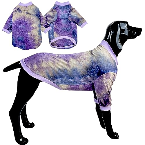 D.E.E Baumwoll-Hunde-Shirt, groß, Batikfärbung, leicht, für Mädchen und Jungen, Größe L (39,9 cm Rücken 54,9 cm Brustumfang), Violett von D.E.E