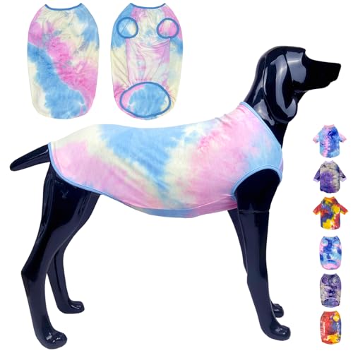 D.E.E Hund Sommer Shirts Hund Tank Top Ärmellose Hundeshirts für große Hunde Hundeweste Tie Dye Hundekleidung Hund T-Shirts Mädchen Junge (2XL, Westeblau) von D.E.E