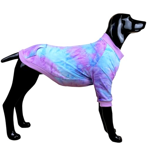 D.E.E Hunde-Kapuzenpullover, große Größe, Baumwolle, Haustier-Kapuzenpullover, Batikfärbung, Hundekleidung für große Hunde, Mädchen, Jungen (Hatless-Lila, Größe 3XL) von D.E.E