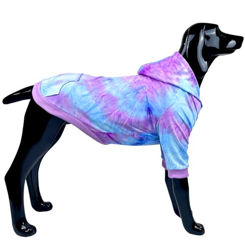 D.E.E Hunde-Kapuzenpullover, große Größe, Baumwolle, Haustier-Kapuzenpullover, Batikfärbung, Hundekleidung für große Hunde, Mädchen, Jungen (groß, lila) von D.E.E