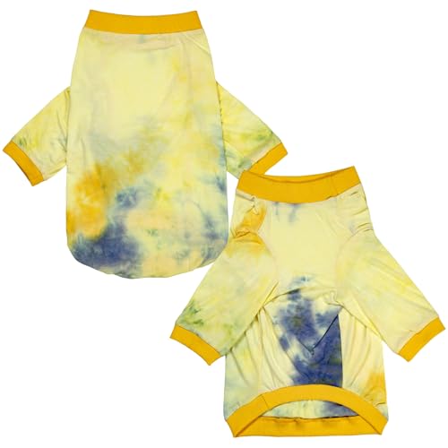 D.E.E Hunde-Shirt, Baumwolle, Batikfärbung, leicht, für Mädchen und Jungen, Größe L (40 cm Rücken 54 cm Brustumfang), Gelb von D.E.E