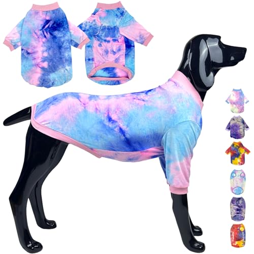 D.E.E Hunde Shirts Hund Sommer T-Shirts Hundeshirt für große Hunde Tie Dye Hundekleidung Hund Shirt Mädchen Junge Hund Shirt Groß (L, Rosa) von D.E.E