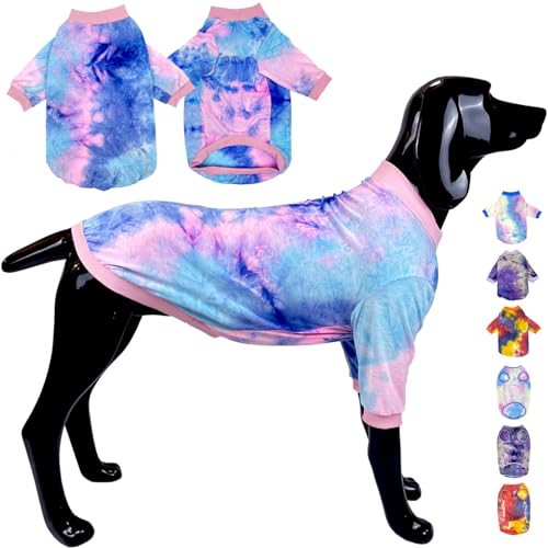 D.E.E Hunde Shirts Hund Sommer T-Shirts Hundeshirt für große Hunde Tie Dye Hundekleidung Hund Shirt Mädchen Junge Hund Shirt Groß (L, Rosa) von D.E.E