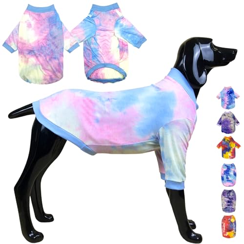 D.E.E Hunde Shirts Hund Sommer T-Shirts Hundeshirt für große Hunde Tie Dye Hundekleidung Hundeshirt Mädchen Junge Hund Shirt Groß (3XL, Blau) von D.E.E