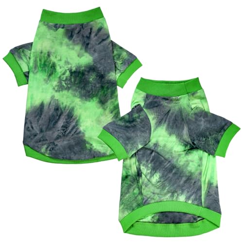 D.E.E Hunde-Shirts aus Baumwolle, groß, Batikfärbung, leicht, für Mädchen und Jungen, Größe L (Grüngrau, XL) von D.E.E