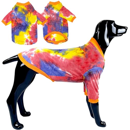 D.E.E Hunde-Shirts aus Baumwolle, groß, Batikfärbung, leicht, für Mädchen und Jungen, Größe L (Orange, M) von D.E.E