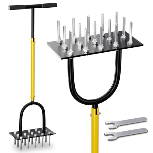 DACKZZM Rasenlüfter Eisen Rasenbelüfter 5CM Massiven Tine Vormontierte Aerifizierer für Rasen mit Rutschfester T-Griff Manuell Rasenspecht für Hof von DACKZZM