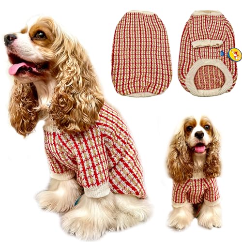 Hundepullover für kleine Hunde: Stricken Weihnachtspullover, leichte Fleecepullover für Hunde, stilvolles Gitter-Twist-Muster-M von DADAiBALL