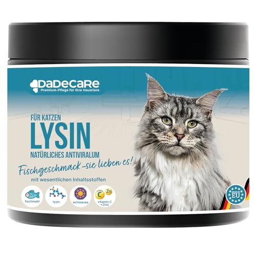 Lysin – 300 g L-Lysin Pulver – Fischgeschmack – Stärkung des Immunsystems, Vorbeugung von Herpes Felino – geeignet für junge und ältere Katzen von DADECARE