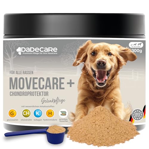 Movecare + Chondroprotektor für Hunde, 300 g, Gelenkpulver für Hunde, grüne Muscheln, Glucosamin, Chondroitin und Hyaluronsäure, Kondoprotektoren für Hunde für die Gesundheit des Gelenks von DADECARE