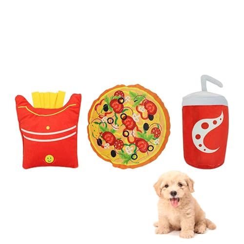 3er-Pack Plüsch-Snack-inspiriertes Hundespielzeug, interaktives Kau-Set mit Knisterpapier und Quietscher, weicher, strapazierfähiger Stoff, gefüllt mit PP-Baumwolle, Indoor-Spielen für kleine und von DAFORERAL