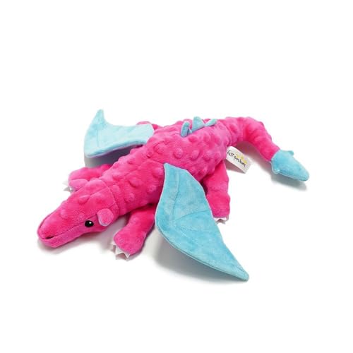 Buntes Plüsch-Drachen-Hundespielzeug - Langlebiger, quietschender Dinosaurier mit Knisterpapier, verstärkte Nähte, weich und bissfest für kleine bis große Hunde (Rot) von DAFORERAL