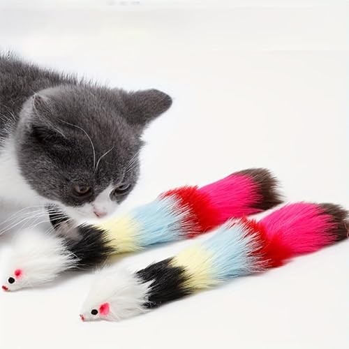 DAFORERAL 2er-Pack Cartoon-Muster Katzenspielzeug Plüschstoff Langschwanz Maus mit Glocke, interaktives Geräusch, Quietschspielzeug für Katzen, alle Rassengrößen, keine Batterie erforderlich DAFORERAL 2er-Pack Cartoon-Muster Katzenspielzeug Plüschstoff Langschwanz Maus mit Glocke, interaktives Geräusch, Quietschspielzeug für Katzen, alle Rassengrößen, keine Batterie erforderlich von DAFORERAL