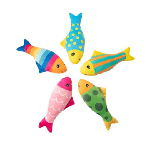 DAFORERAL Buntes Katzenminze-Spielzeug, Plüsch-Carto-Fischform mit Katzenminze-Pulver, Kau- und Jagdspielzeug für Indoor-Katzen, 19 x 8 cm (5 Stück) von DAFORERAL