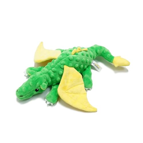 DAFORERAL Buntes Plüsch-Drachen-Hundespielzeug - Langlebiger, quietschender Dinosaurier mit Knisterpapier, verstärkte Nähte, weich und bissfest für kleine bis große Hunde (Grün) von DAFORERAL