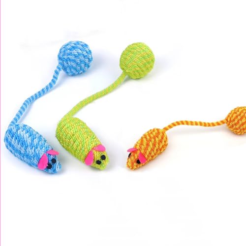 DAFORERAL Buntes gewebtes Mausschwanz-Katzenspielzeug mit Knisterball, interaktives Spielspielzeug mit Sound für Solo-Unterhaltung und sensorische Stimulation (3 Stück) von DAFORERAL